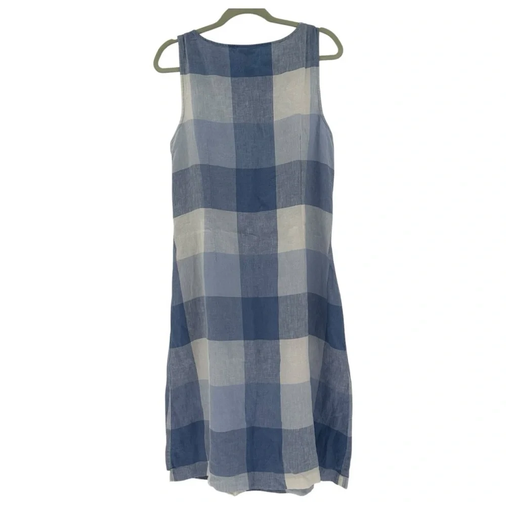 J. Jill Gingham Plaid Blue White Tie Waist Linen Dress Size Large - Picture 3 of 6